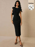 Poéselle Women's Cotton Elegant Black Bodycon Midi Dress For Women –