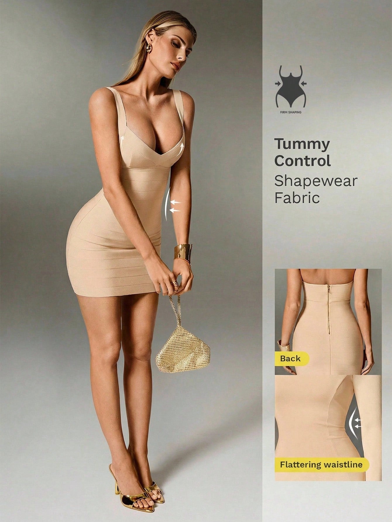 Nuvra Bandage Sage Green Knit Spaghetti Strap Sleeveless Bodycon Mini