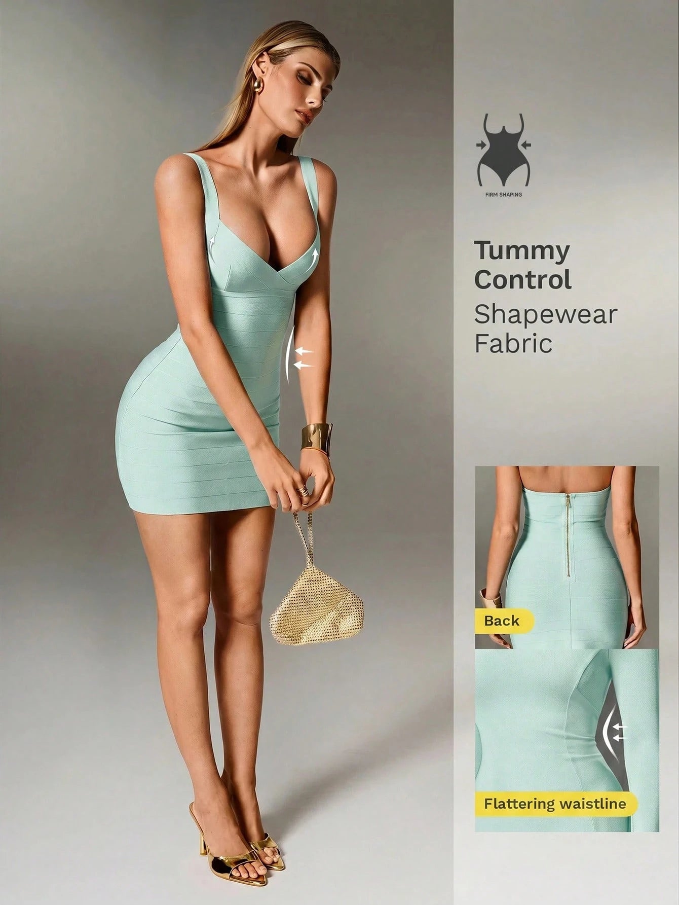 Nuvra Bandage Sage Green Knit Spaghetti Strap Sleeveless Bodycon Mini