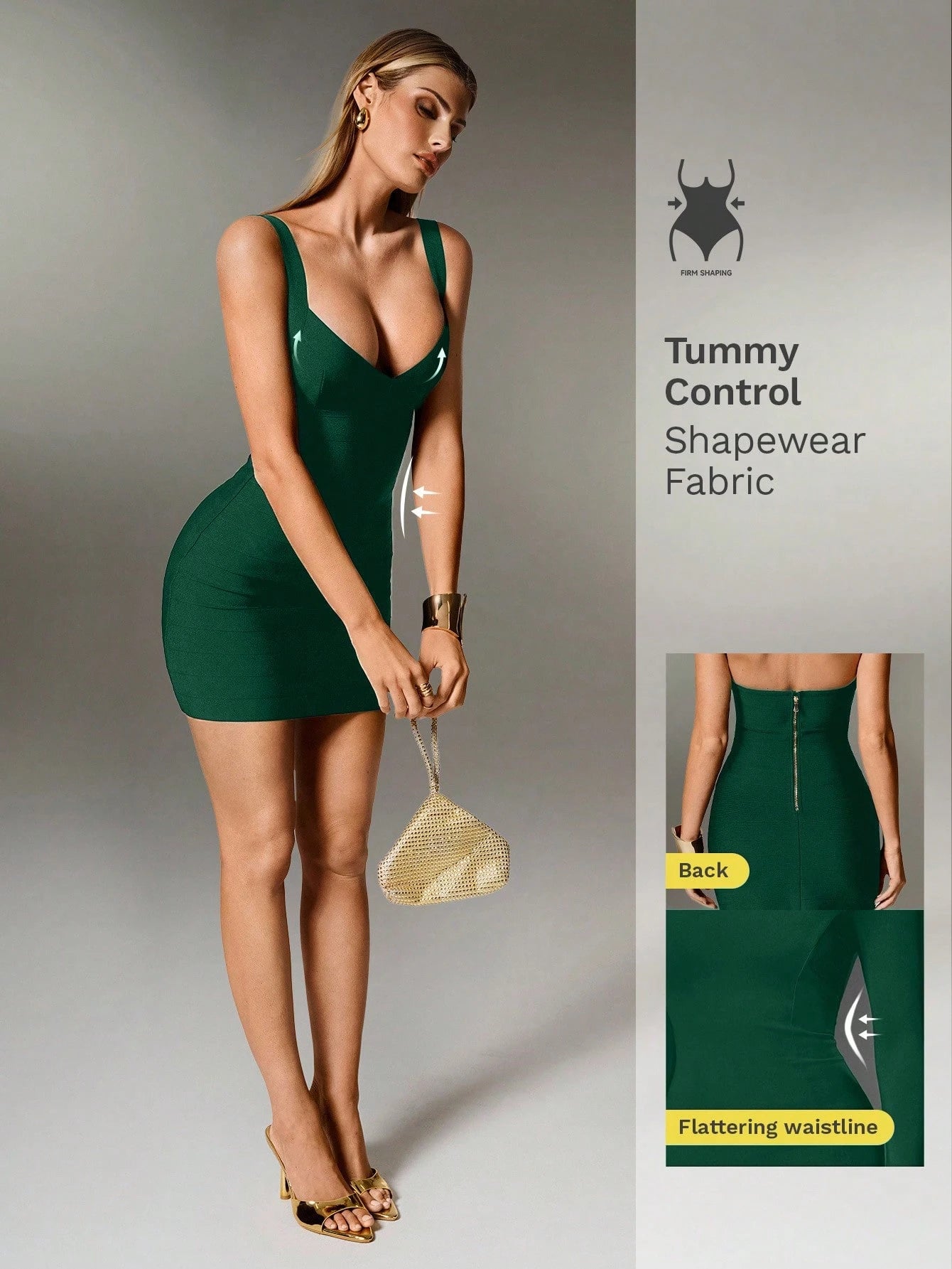 Nuvra Bandage Sage Green Knit Spaghetti Strap Sleeveless Bodycon Mini