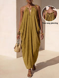 Zivah New Summer Casual Boho Vacation Commute Olive Green Loose Linen