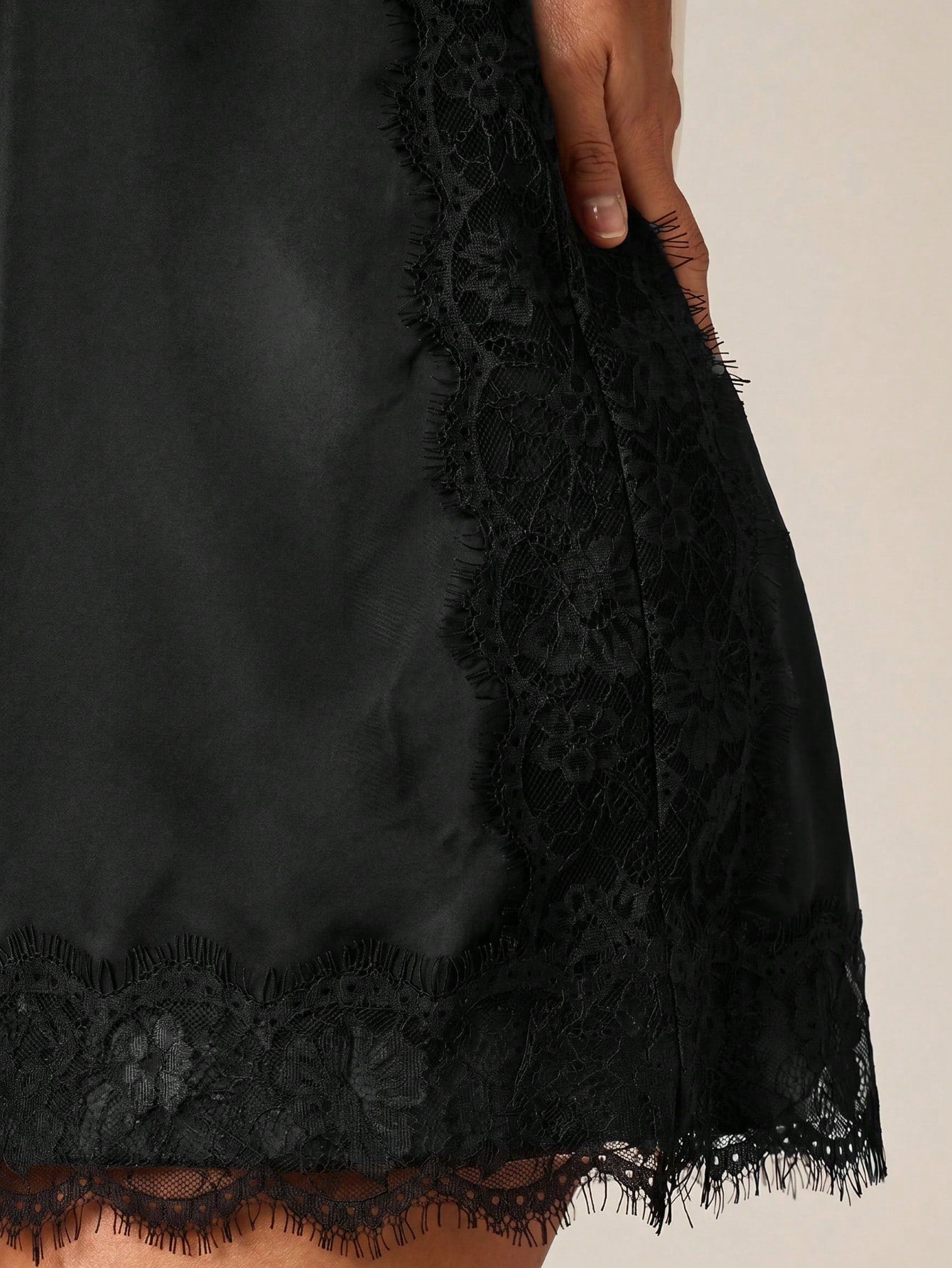 AiiRZ Satin Mini Dress With Contrast Black Lace Trim Eyelash Detailing Strapless Bodycon Evening Party Date - image 2