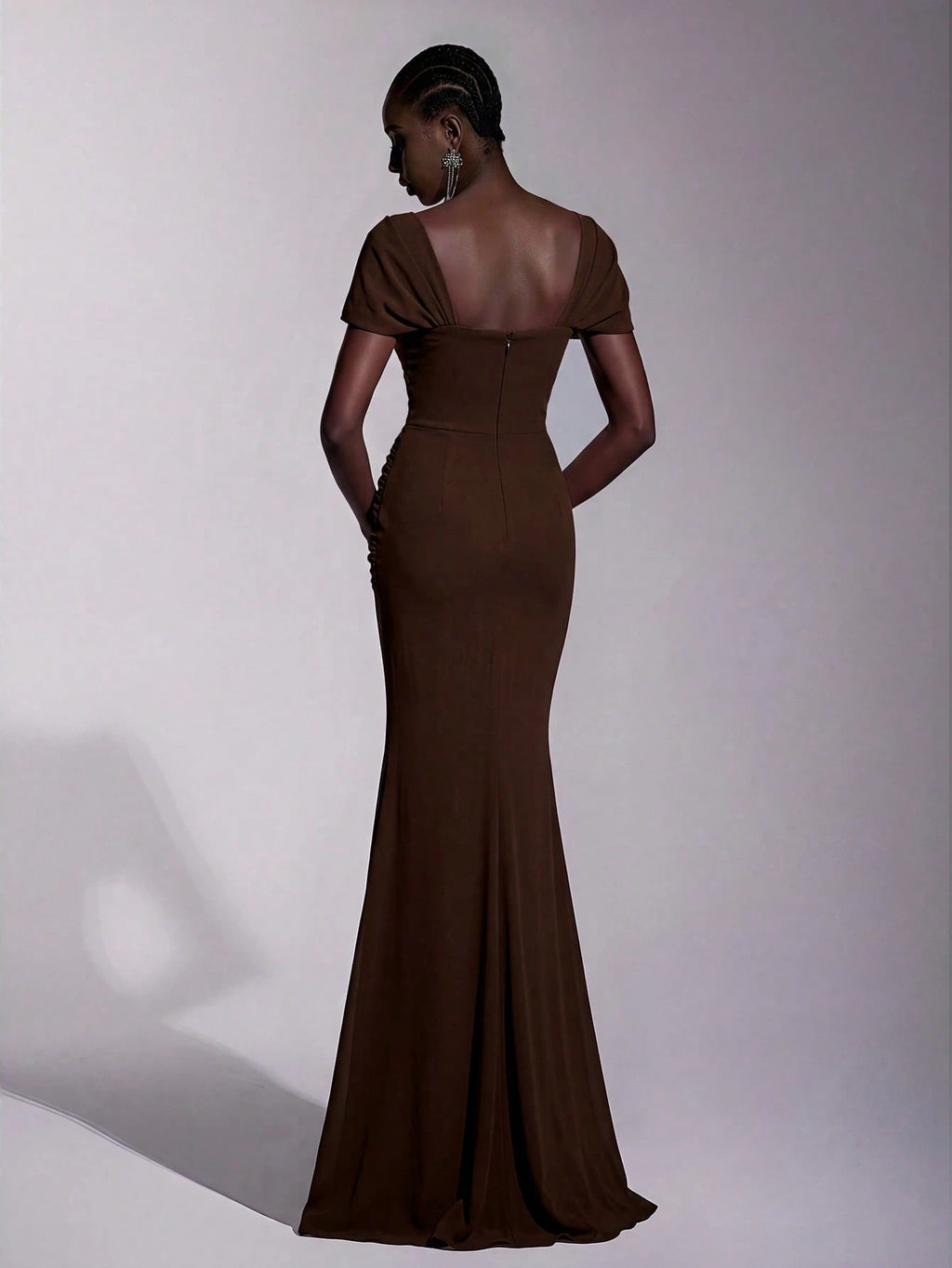 Elitara Elegant Chiffon Off Shoulder Cap Sleeve Ruched Fishtail Dress, Flattering Fit For Dates Boda Wedding, - image 2