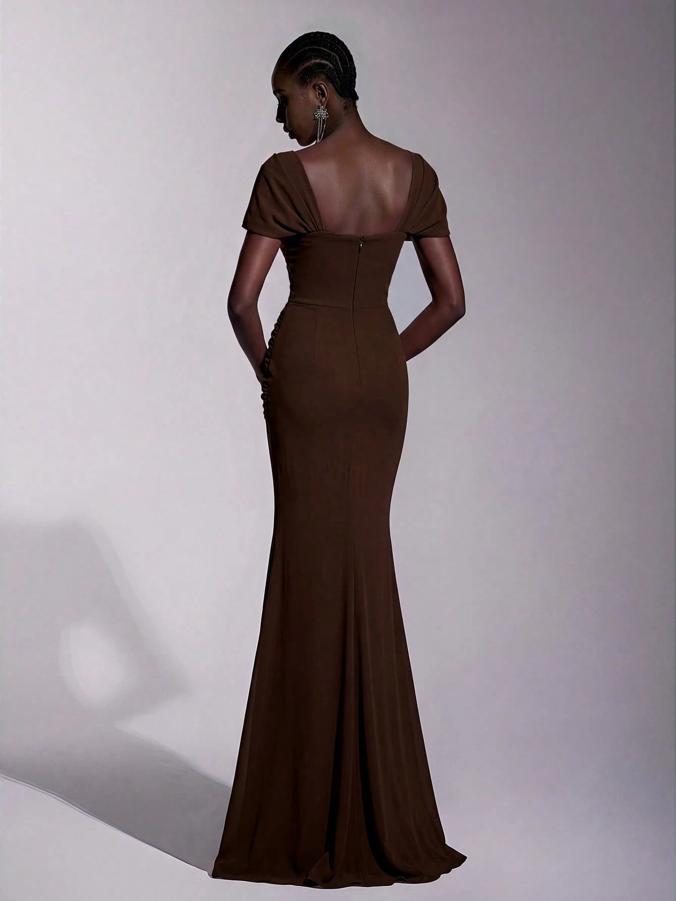 Elitara Elegant Chiffon Off Shoulder Cap Sleeve Ruched Fishtail Dress, Flattering Fit For Dates Boda Wedding, - image 2