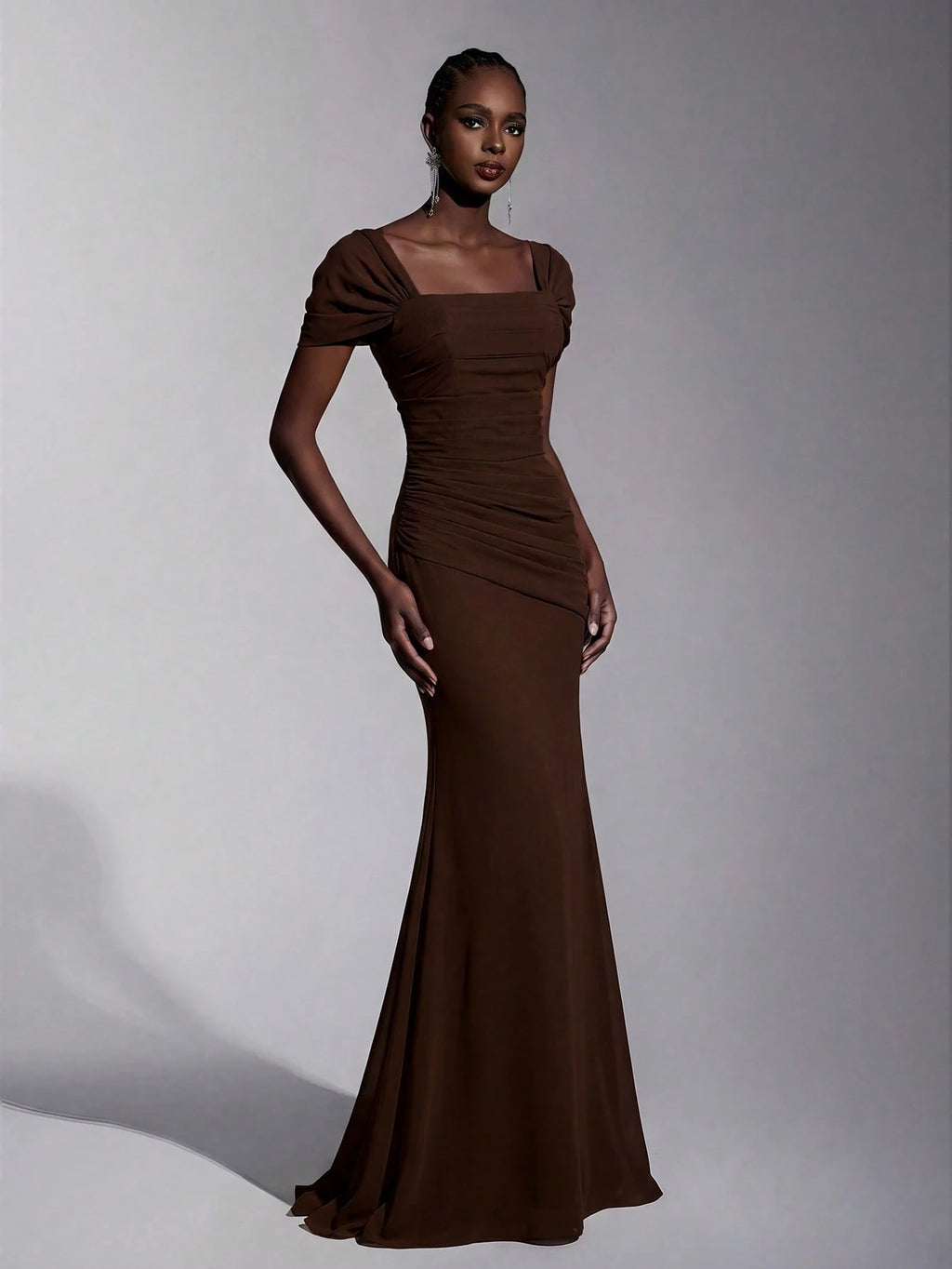 Elitara Elegant Chiffon Off Shoulder Cap Sleeve Ruched Fishtail Dress, Flattering Fit For Dates Boda Wedding, - image 7