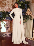 Aureia Mocha Winter Evening Dress,Formal Wedding Bridesmaid Dress,Grey-Brown Stretch Knit,Metallic Pleated