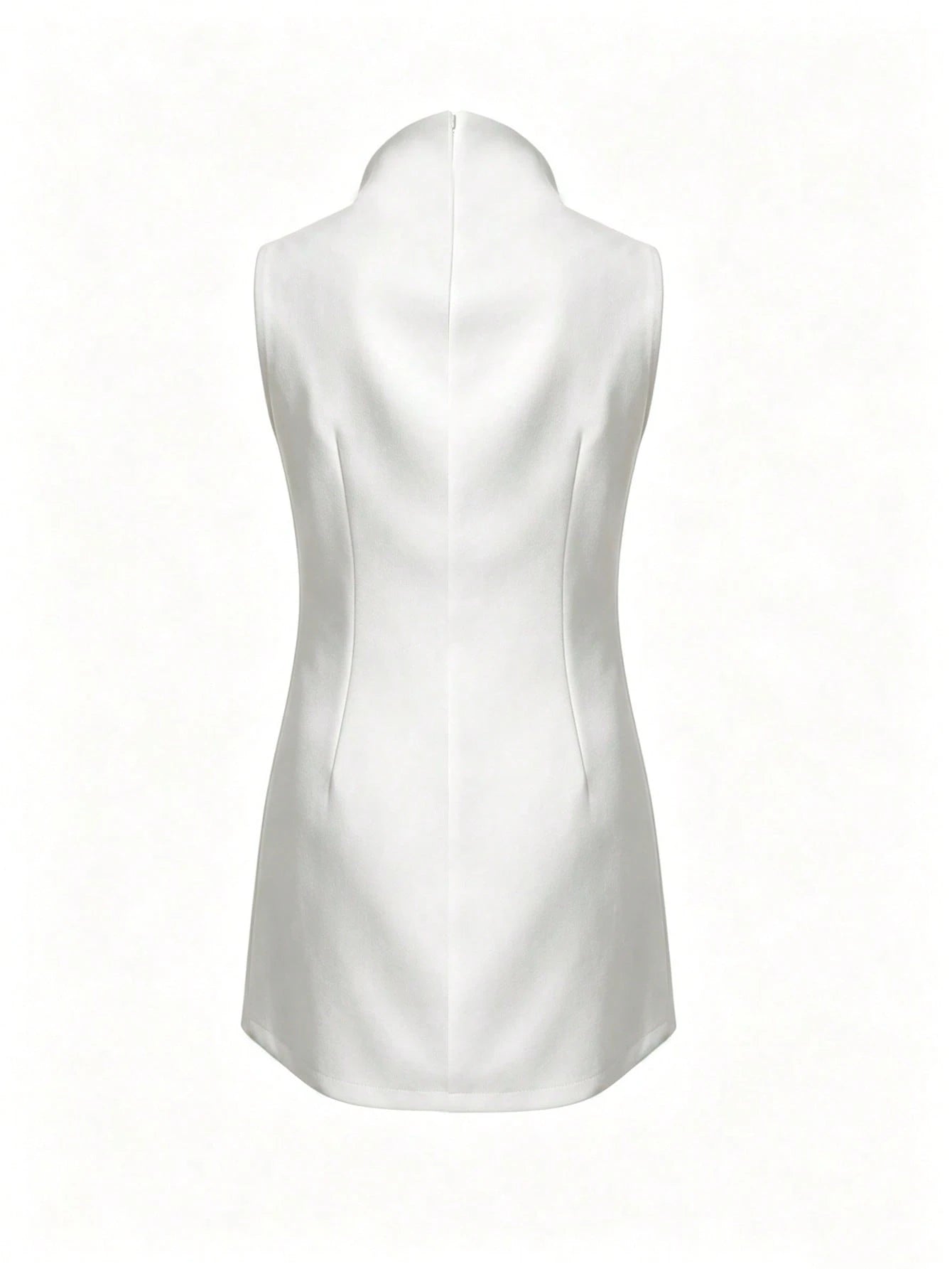 Summer Pearl Button High Neck Lightweight Solid Color Dress, Fashionable Elegant Design, Suitable For Work, - image 4
