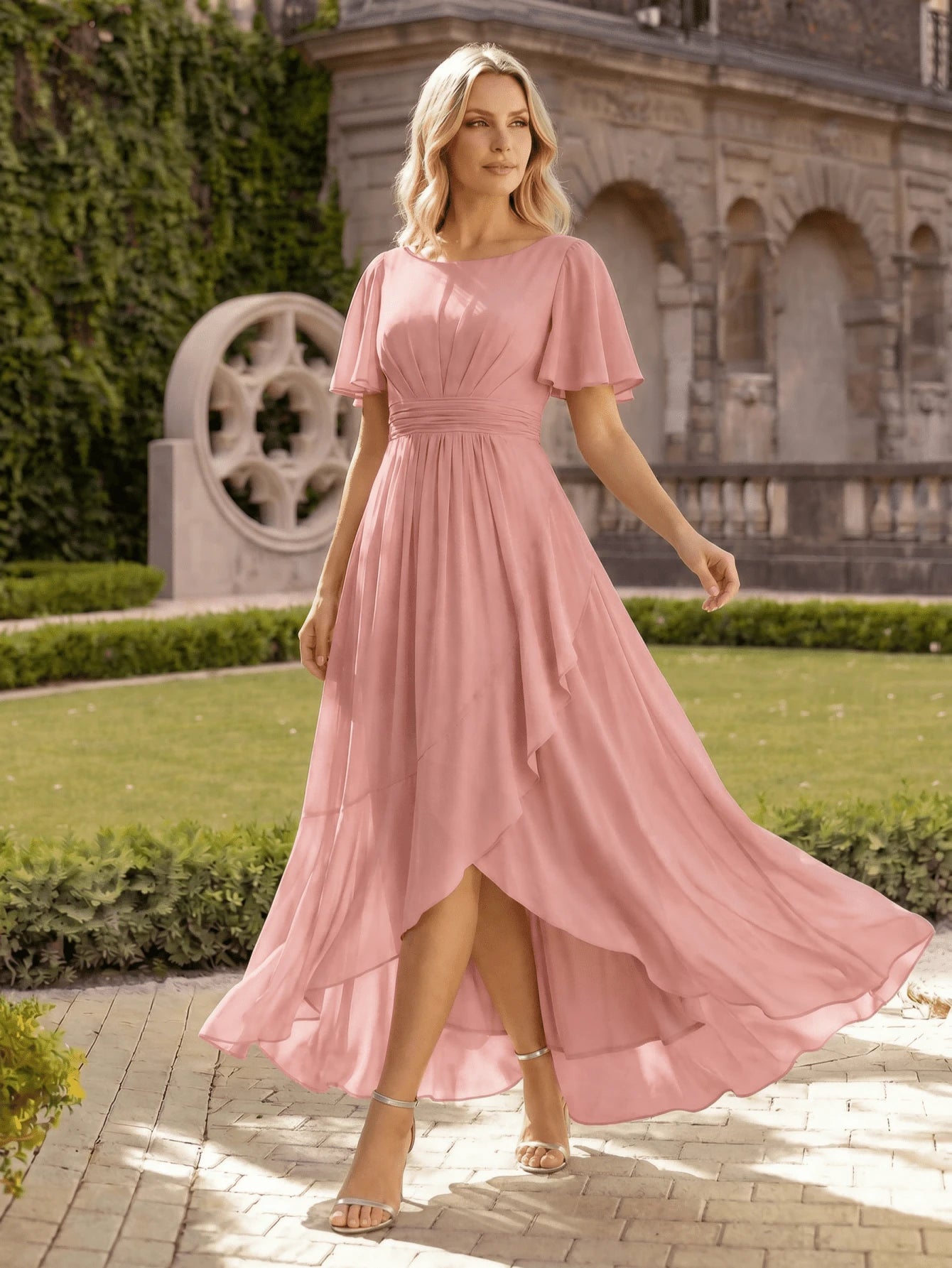 EVERPRETTY Elegant Chiffon Sage Green Bridesmaid Dress, Lantern