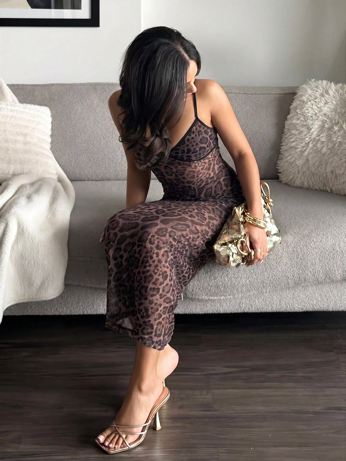 leahseptember New Sexy Leopard Print Mesh Slip Dress, Skinny Fit, Long Style,Tea Party Dress Glamorous - image 16