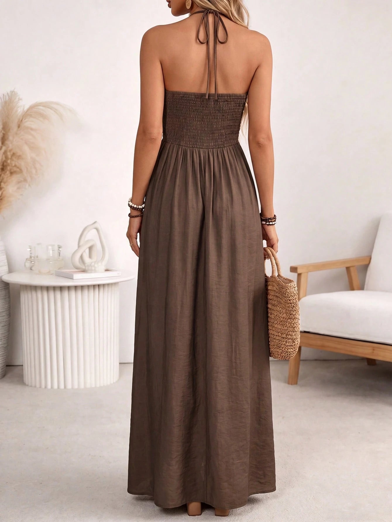 Wandoria Women's Spring/Summer Brown Single-Thread Slub Linen Blend