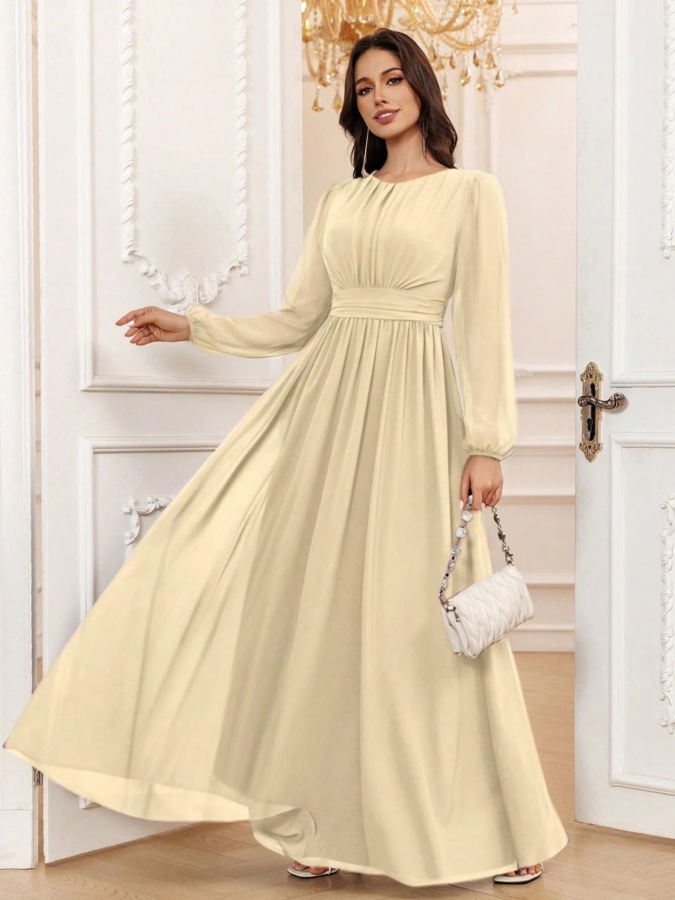 Volly Toych Lavender Elegant A-Line Round Neck Long Sleeve