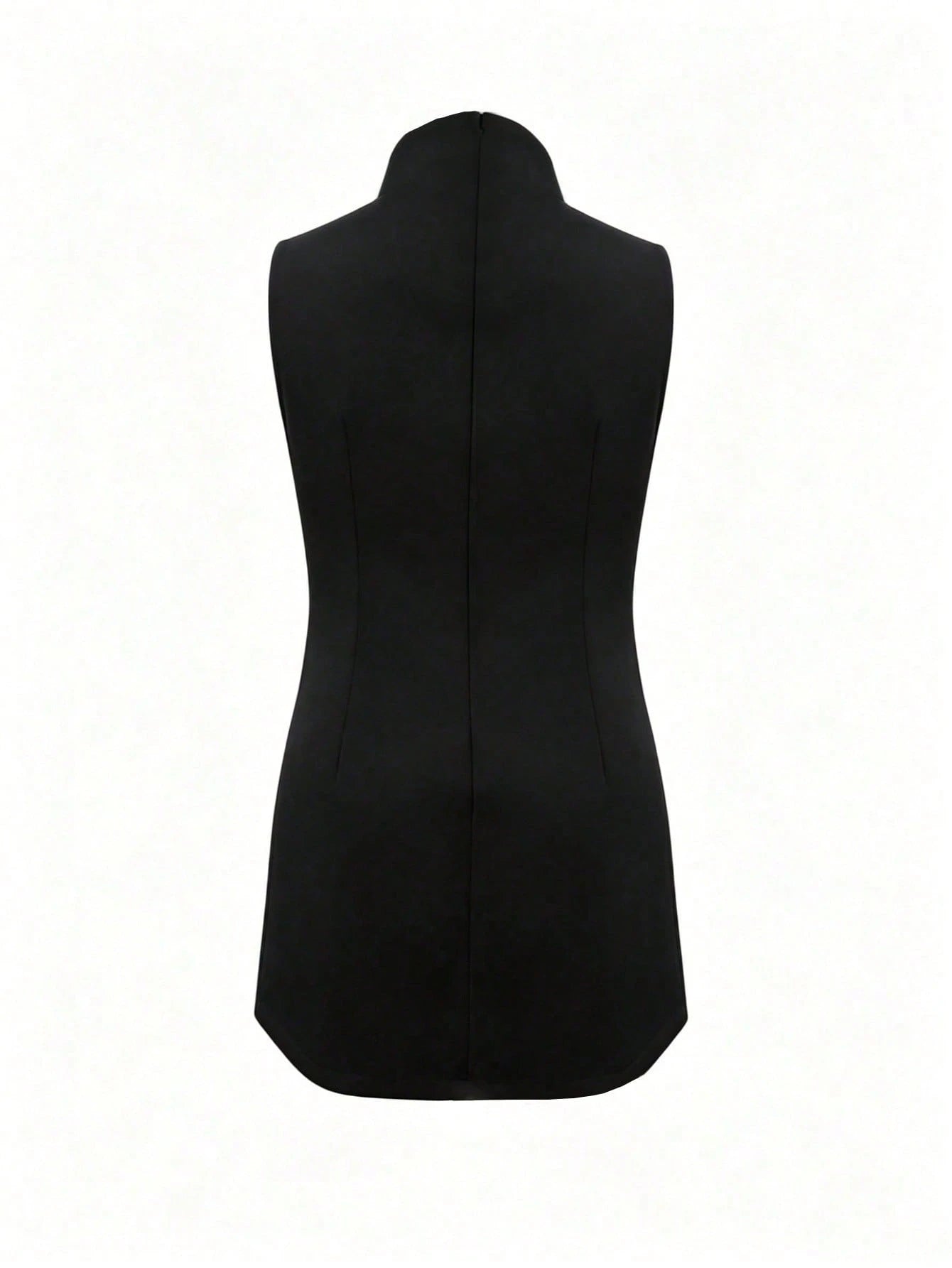 Summer Pearl Button High Neck Lightweight Solid Color Dress, Fashionable Elegant Design, Suitable For Work, - image 13
