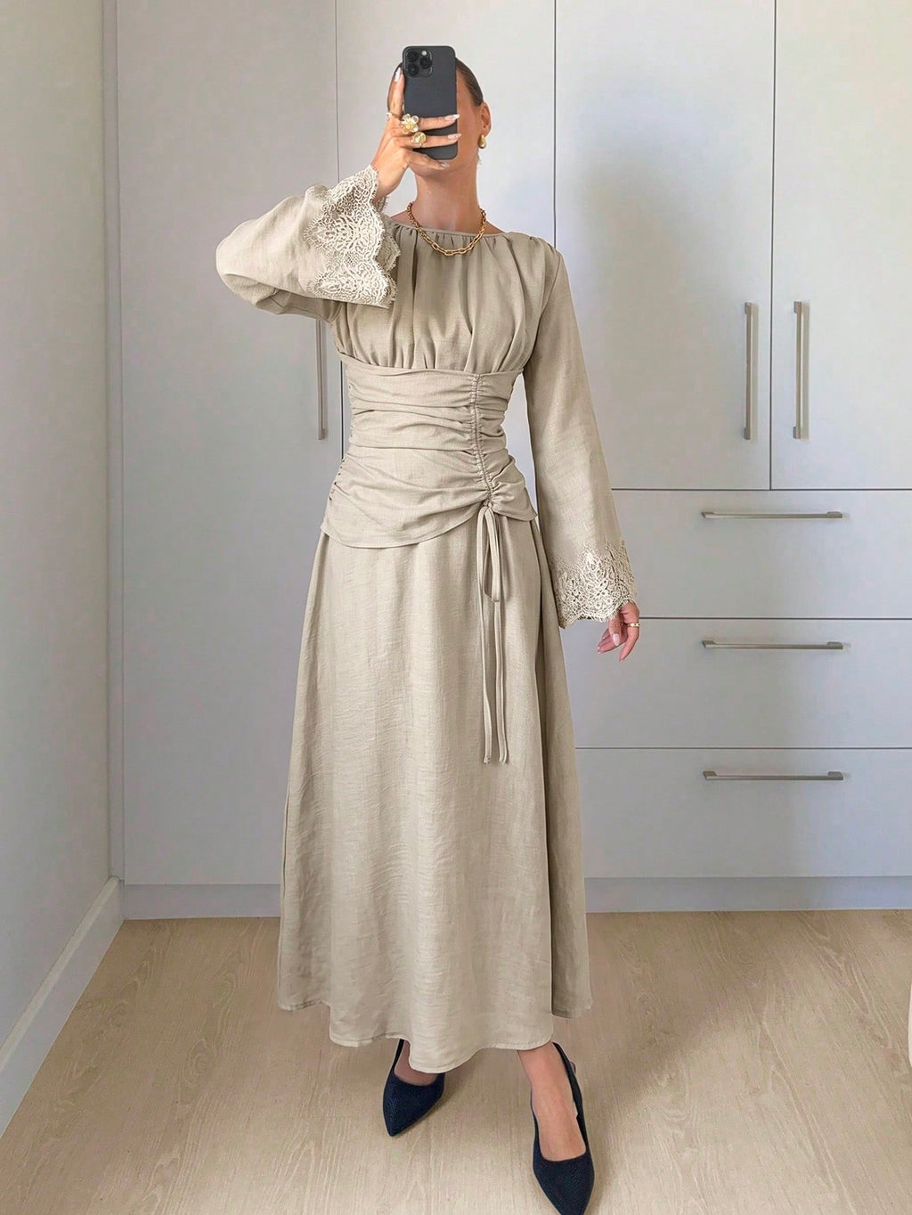 Siren Gaze Women's Navy Blue Minimalist Long Sleeve Dress, Casual Everyday Wear Autumn,Dresses For Women - image 6
