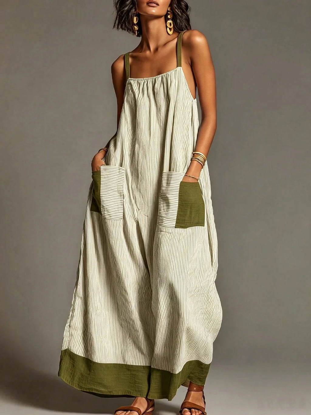 2026 Summer Women's Striped Elegant High-End Strap Dress For Travel