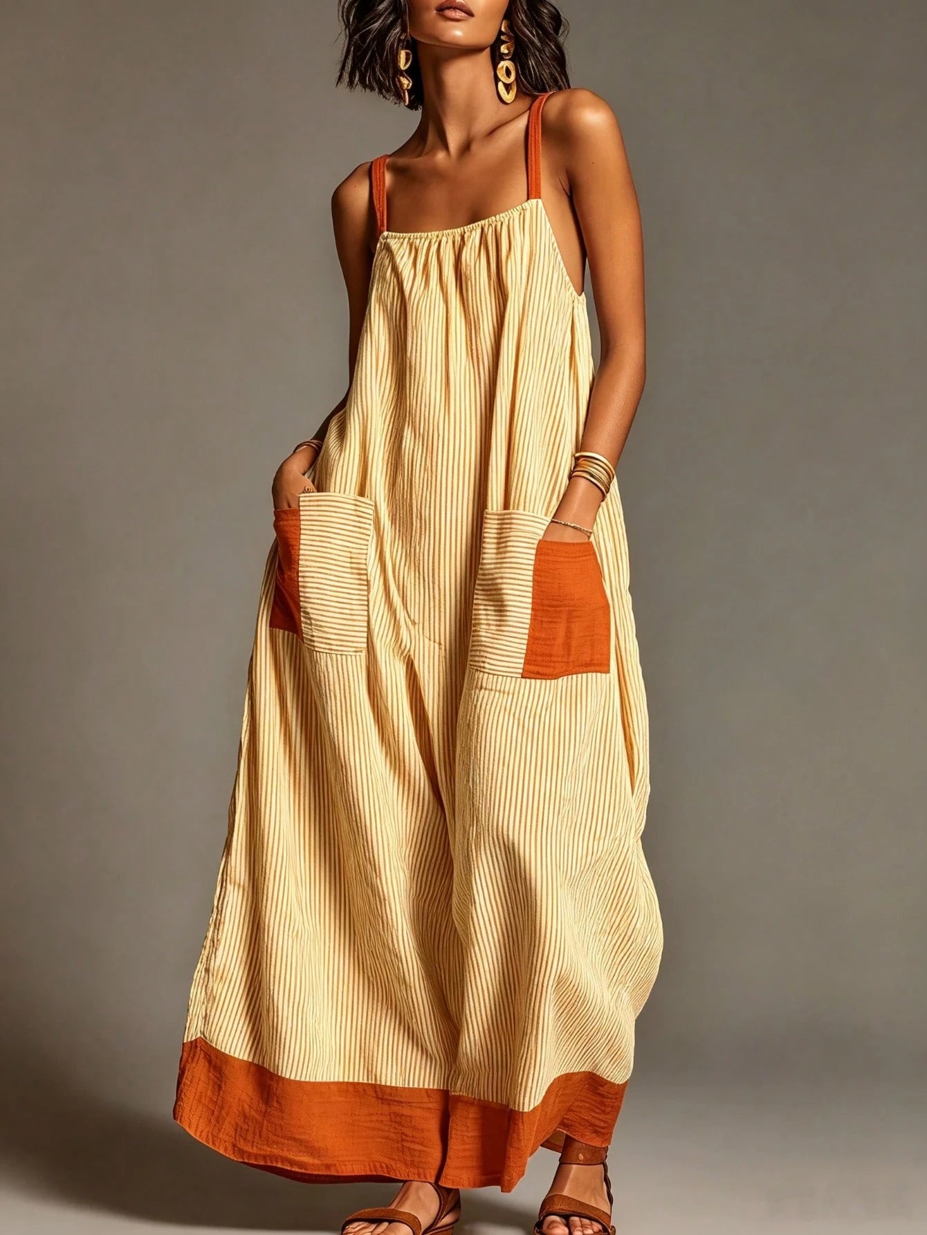 2026 Summer Women's Striped Elegant High-End Strap Dress For Travel