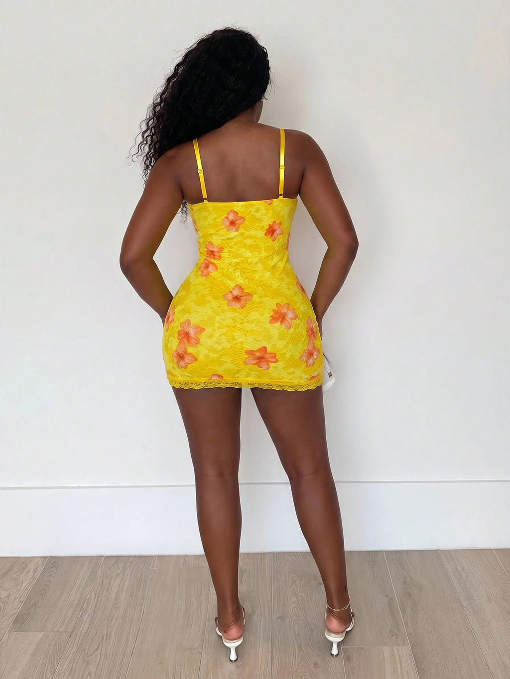 Alexandranx Lace Cup Detail Tropical Floral Mesh Bodycon Mini