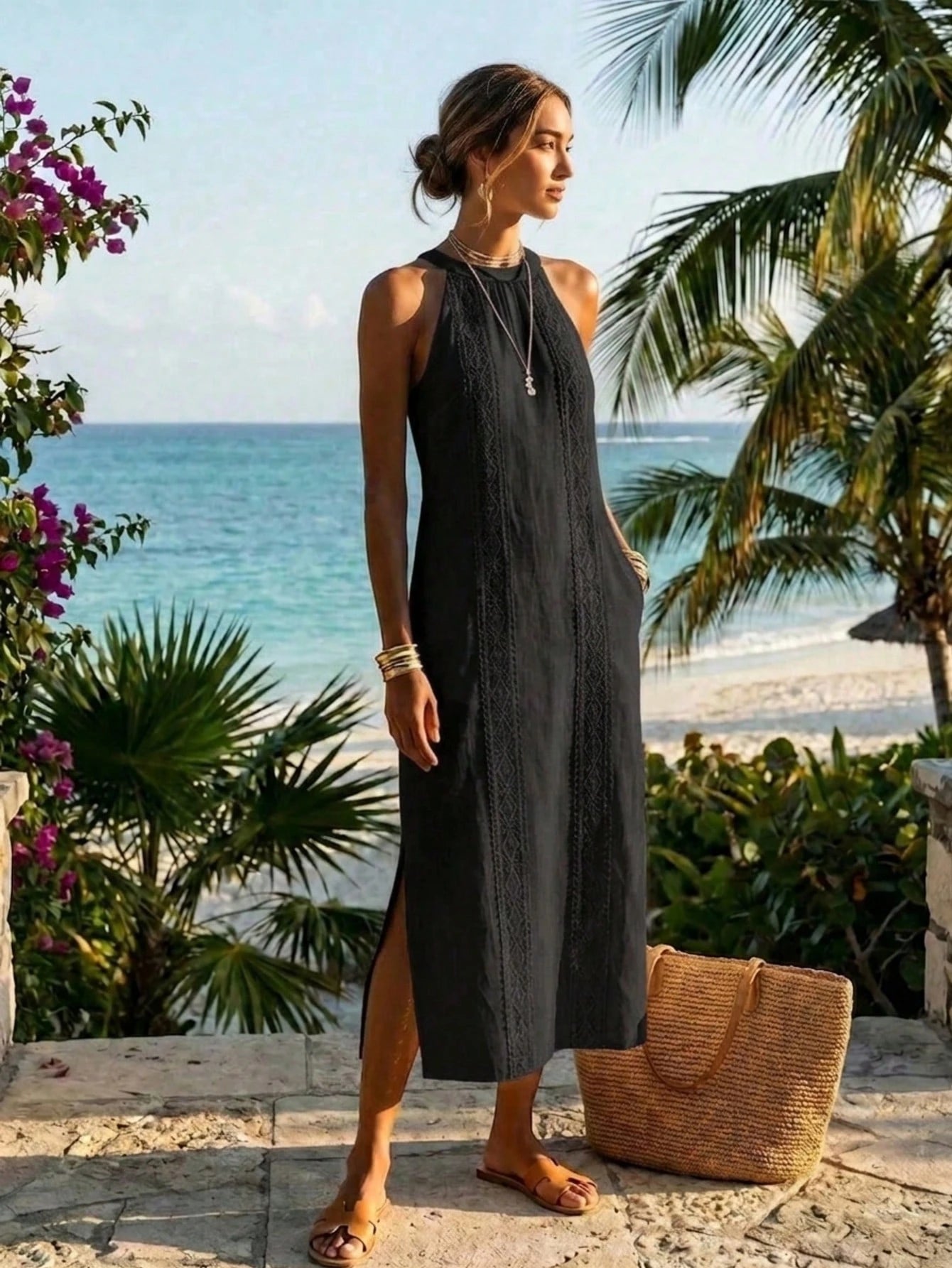 Women's Solid Color Fashion Halter Neck Sleeveless Elegant Casual