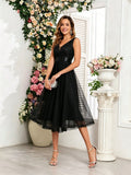 XUCTHHC Elegant V-Neck Sleeveless Sequin Embroidery & Mesh A-Line Bridesmaid Dress Wedding