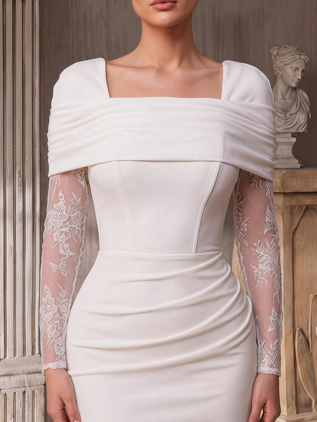 Aureia Elegant White Summer Formal Party Wedding Dress Satin Square Neck Off Shoulder Ruffle Boned Bodice - image 9