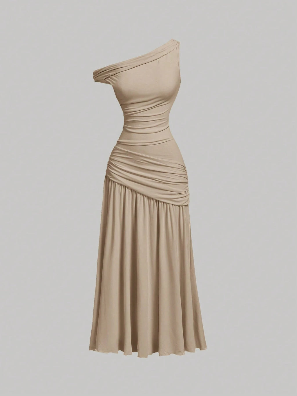 Women's Solid Color Asymmetric Neckline Ruched Elegant Dress Vacation