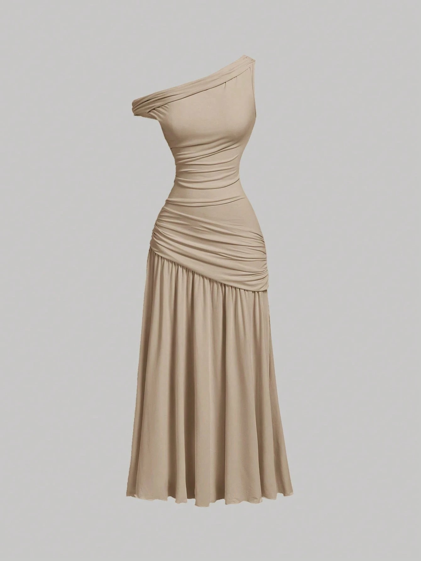 Women's Solid Color Asymmetric Neckline Ruched Elegant Dress Vacation