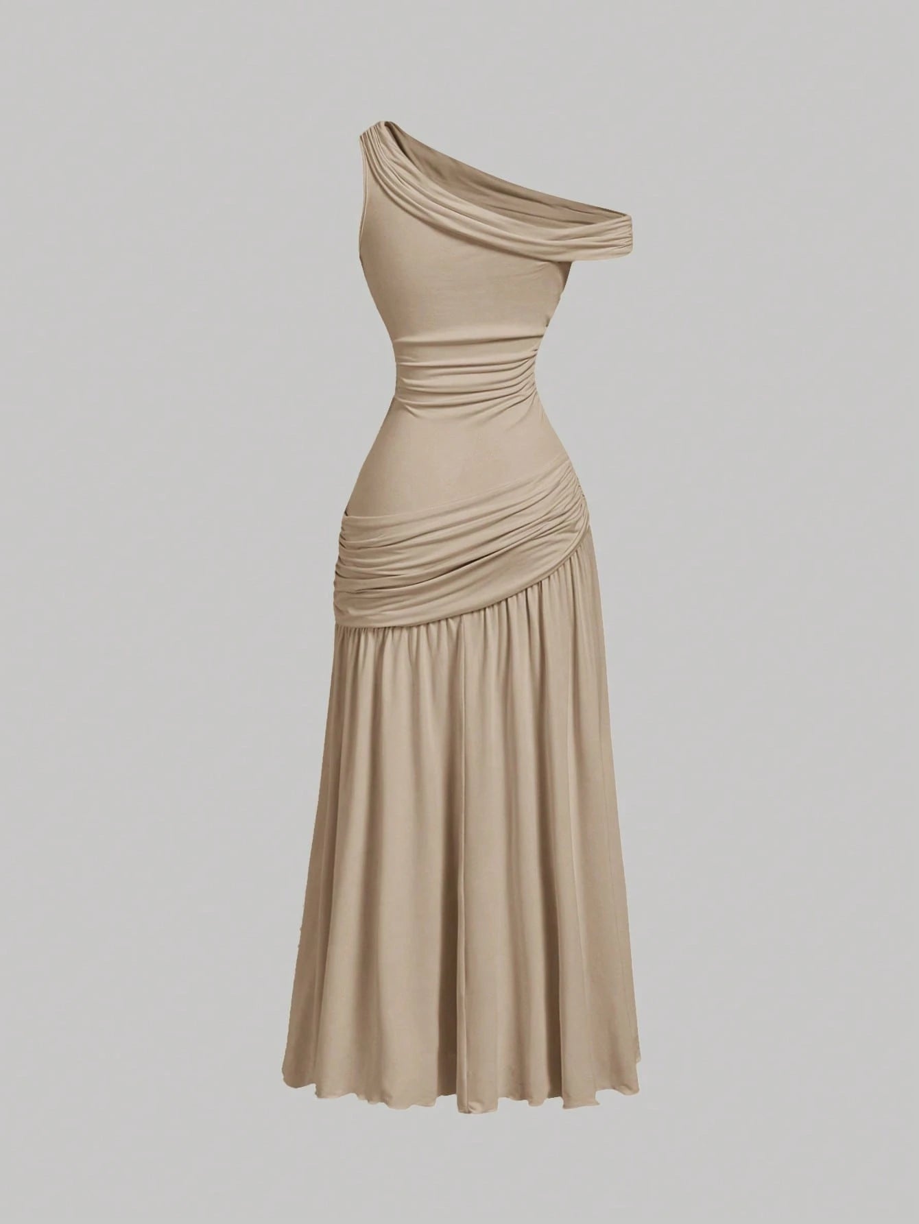 Women's Solid Color Asymmetric Neckline Ruched Elegant Dress Vacation