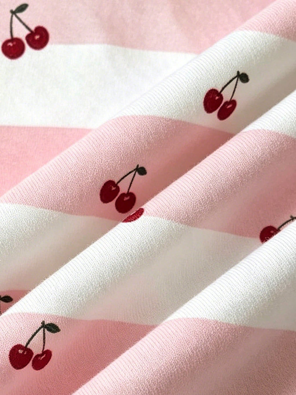 Franclia Women's Striped Cherry Print Round Neck Short Sleeve Casual