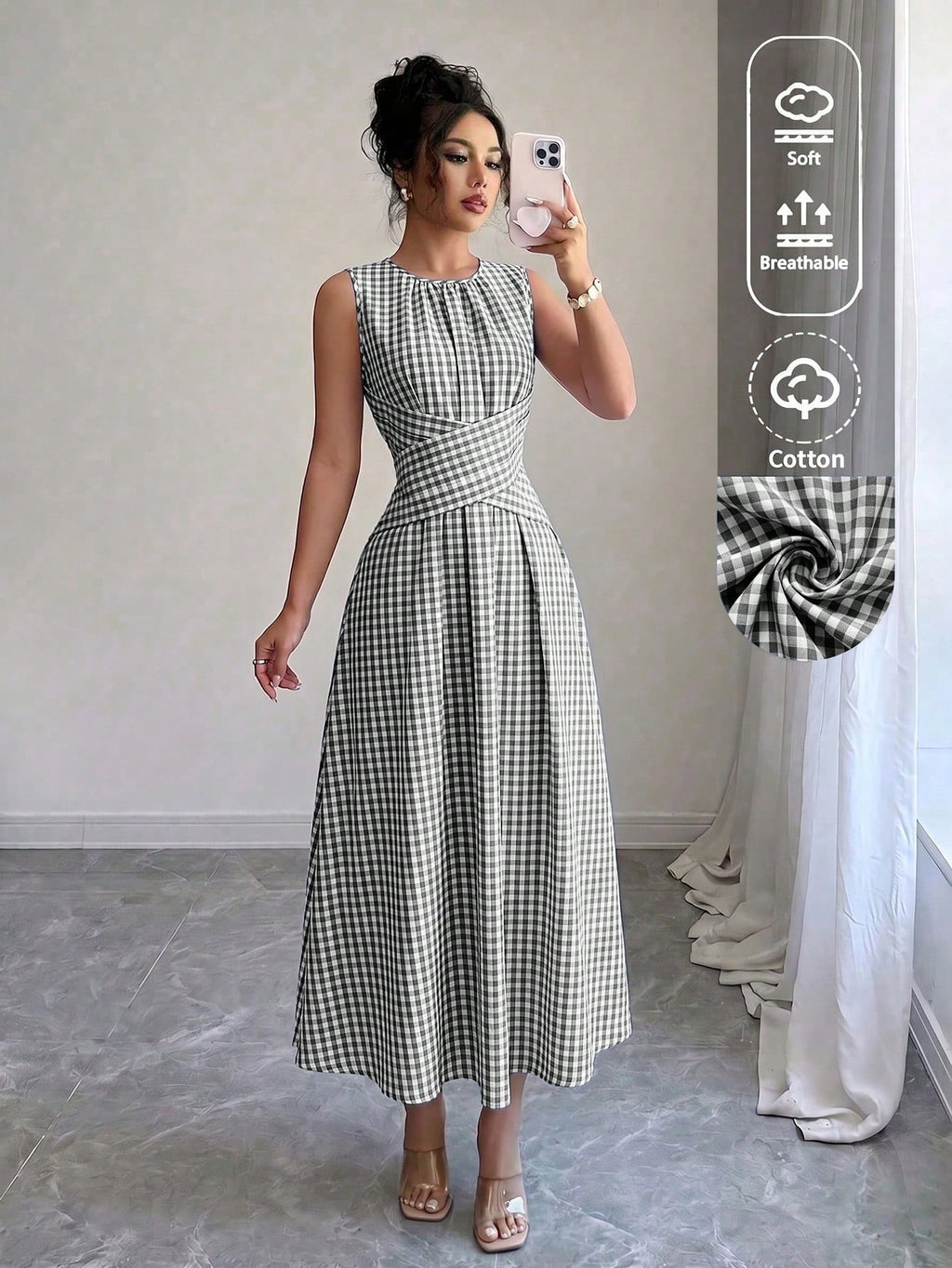 Louniche Women's Summer Blue And White Striped Fabric Round Neck