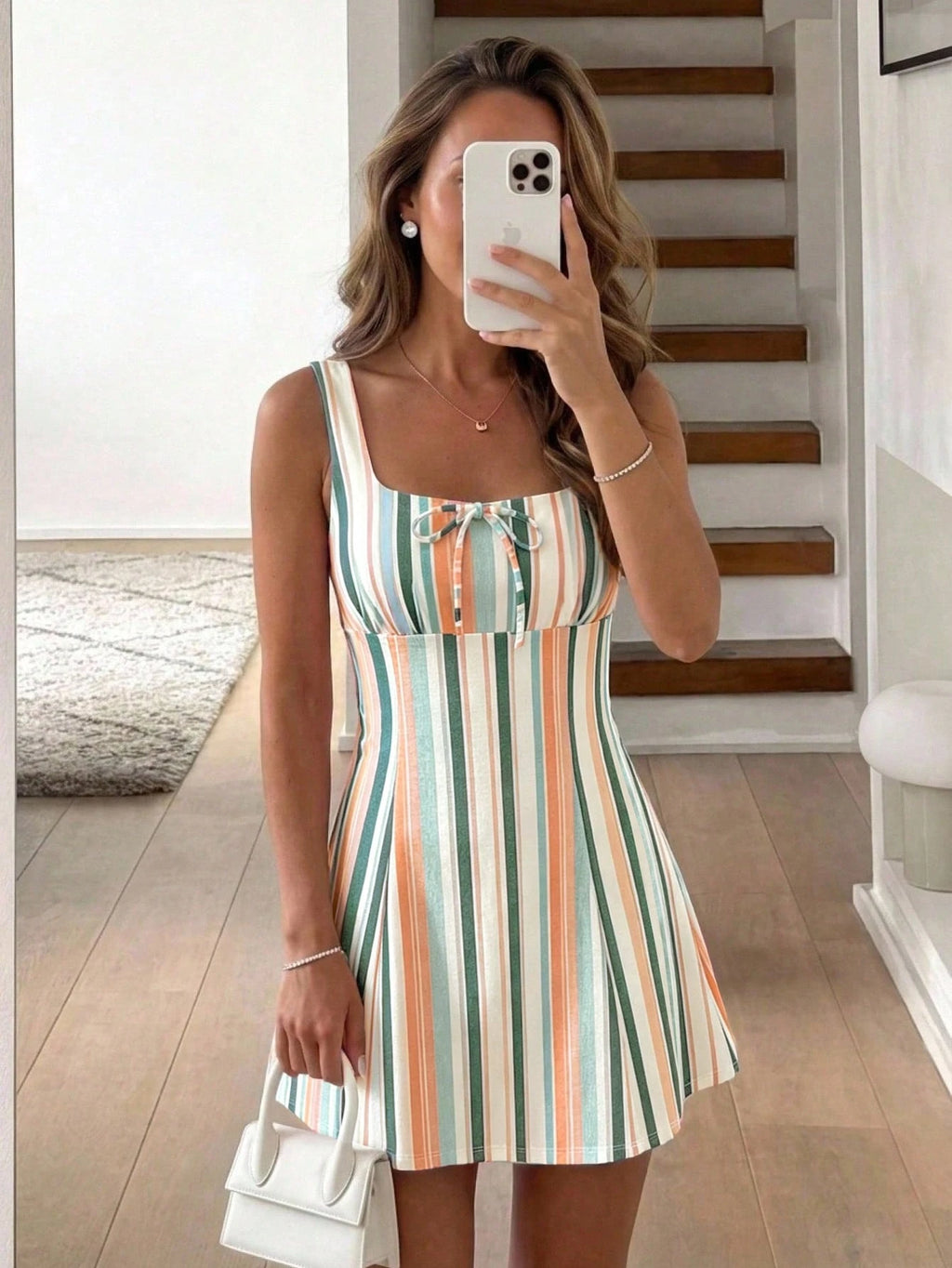 LUNE Women's Summer Casual Tie-Up Sleeveless Mini Dress