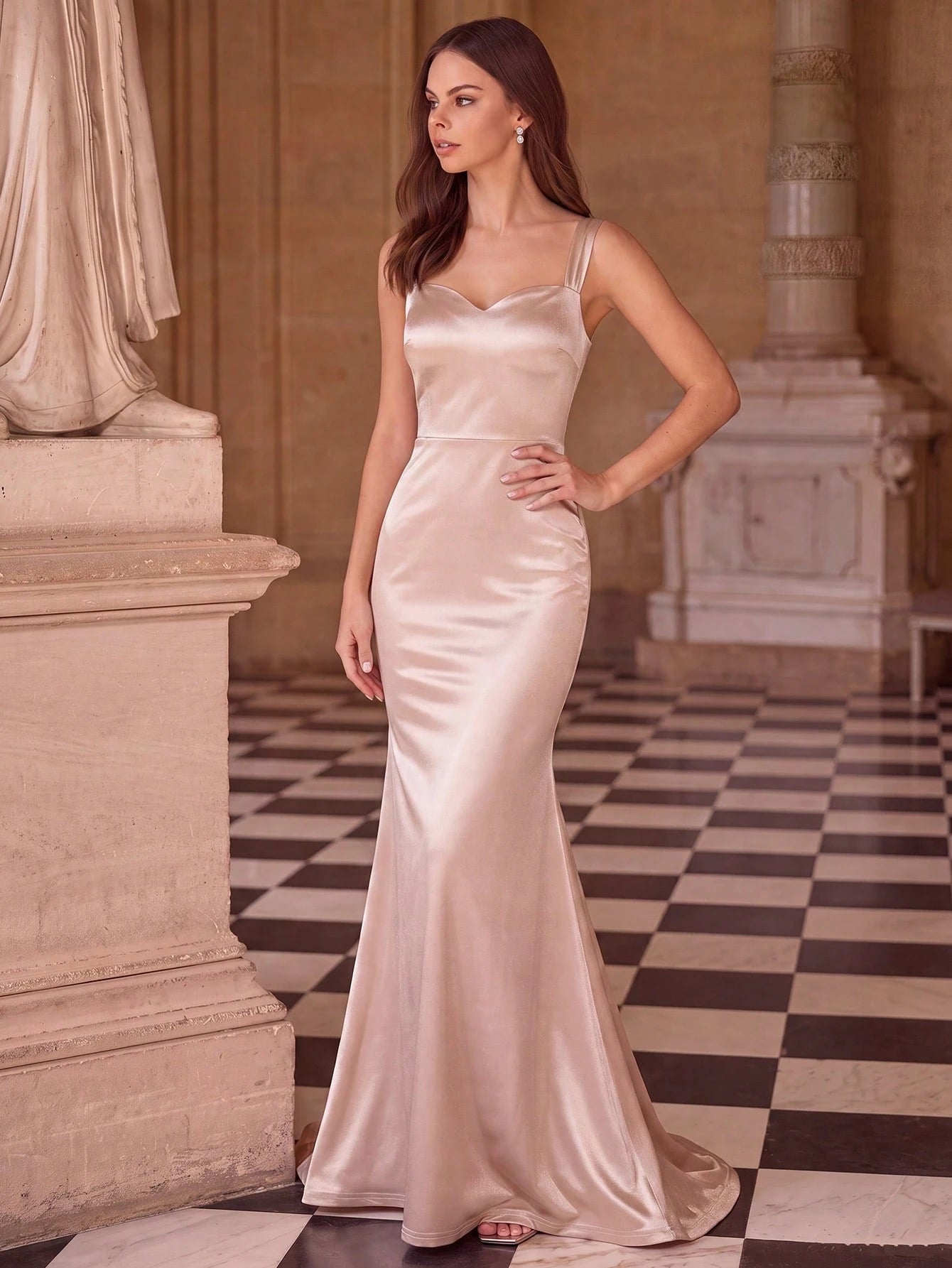 Basrey Elegant Solid Color Sleeveless Mermaid Tail Bridesmaid Dress Wedding White Spring - image 7