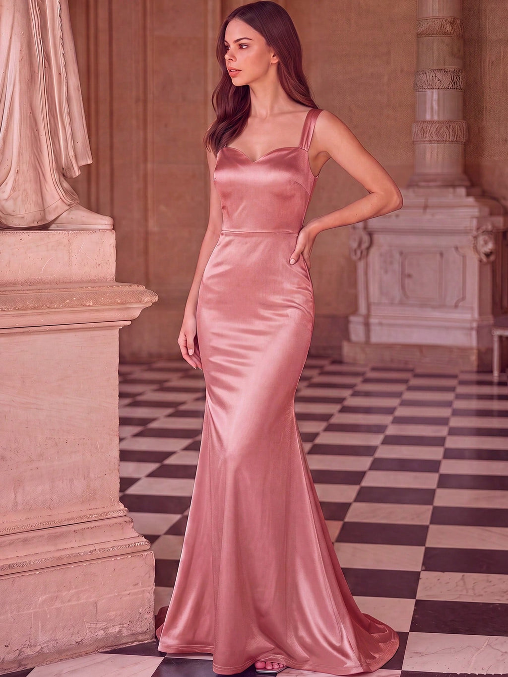 Basrey Elegant Solid Color Sleeveless Mermaid Tail Bridesmaid Dress Wedding White Spring - image 10