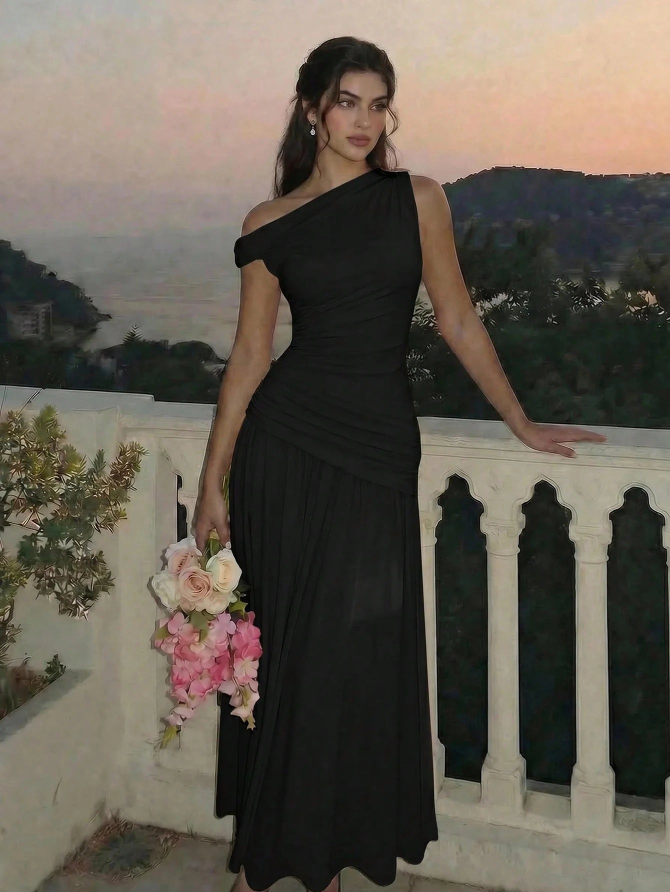 Women's Solid Color Asymmetric Neckline Ruched Elegant Dress Vacation Pale Yellow Summer - image 18