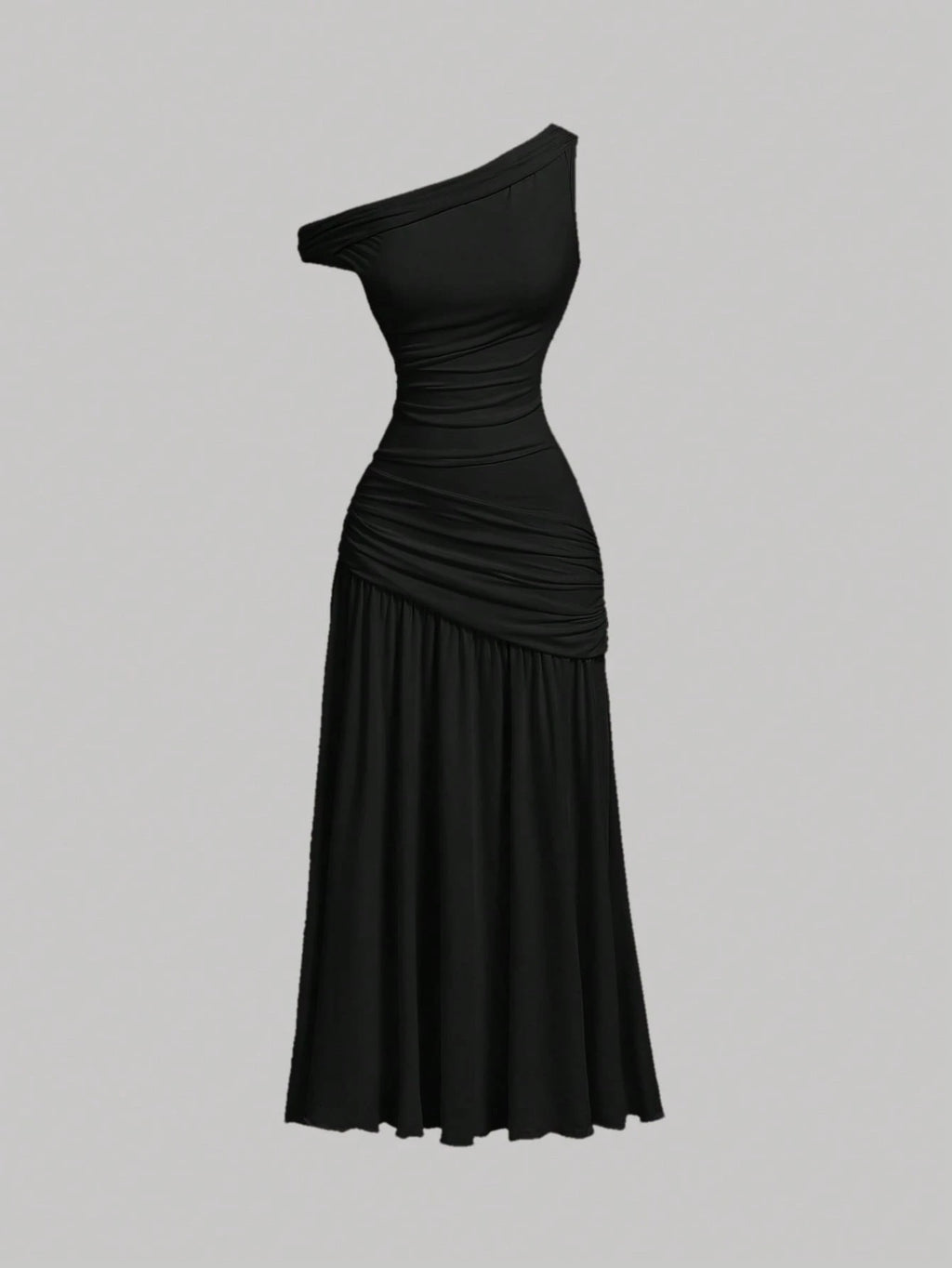 Women's Solid Color Asymmetric Neckline Ruched Elegant Dress Vacation