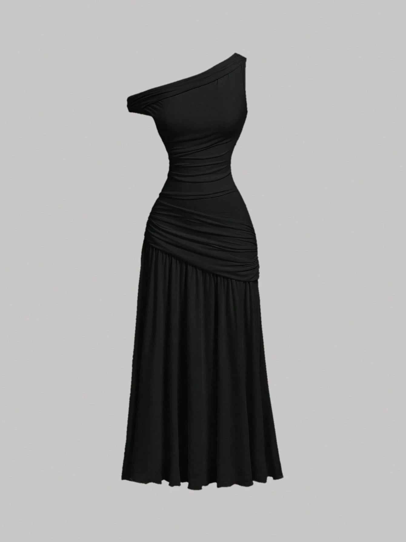 Women's Solid Color Asymmetric Neckline Ruched Elegant Dress Vacation
