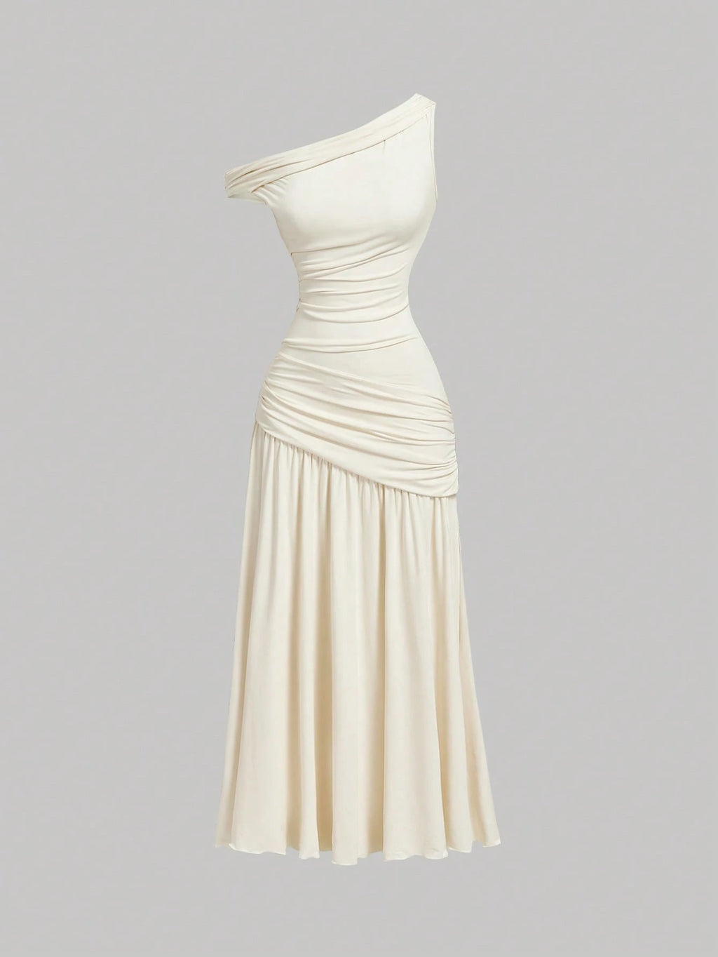 Women's Solid Color Asymmetric Neckline Ruched Elegant Dress Vacation
