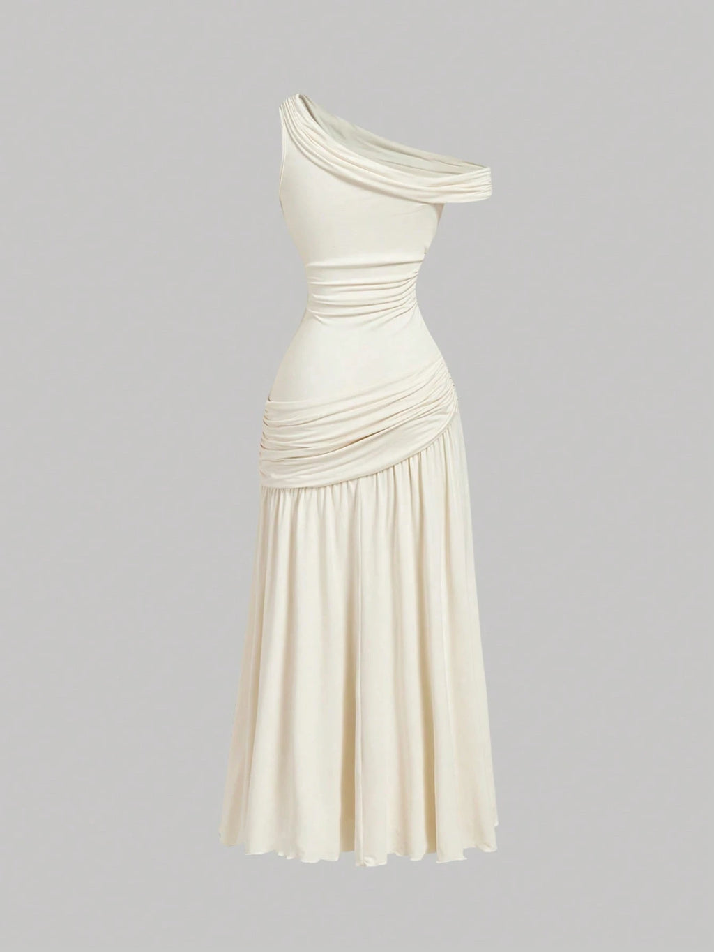 Women's Solid Color Asymmetric Neckline Ruched Elegant Dress Vacation