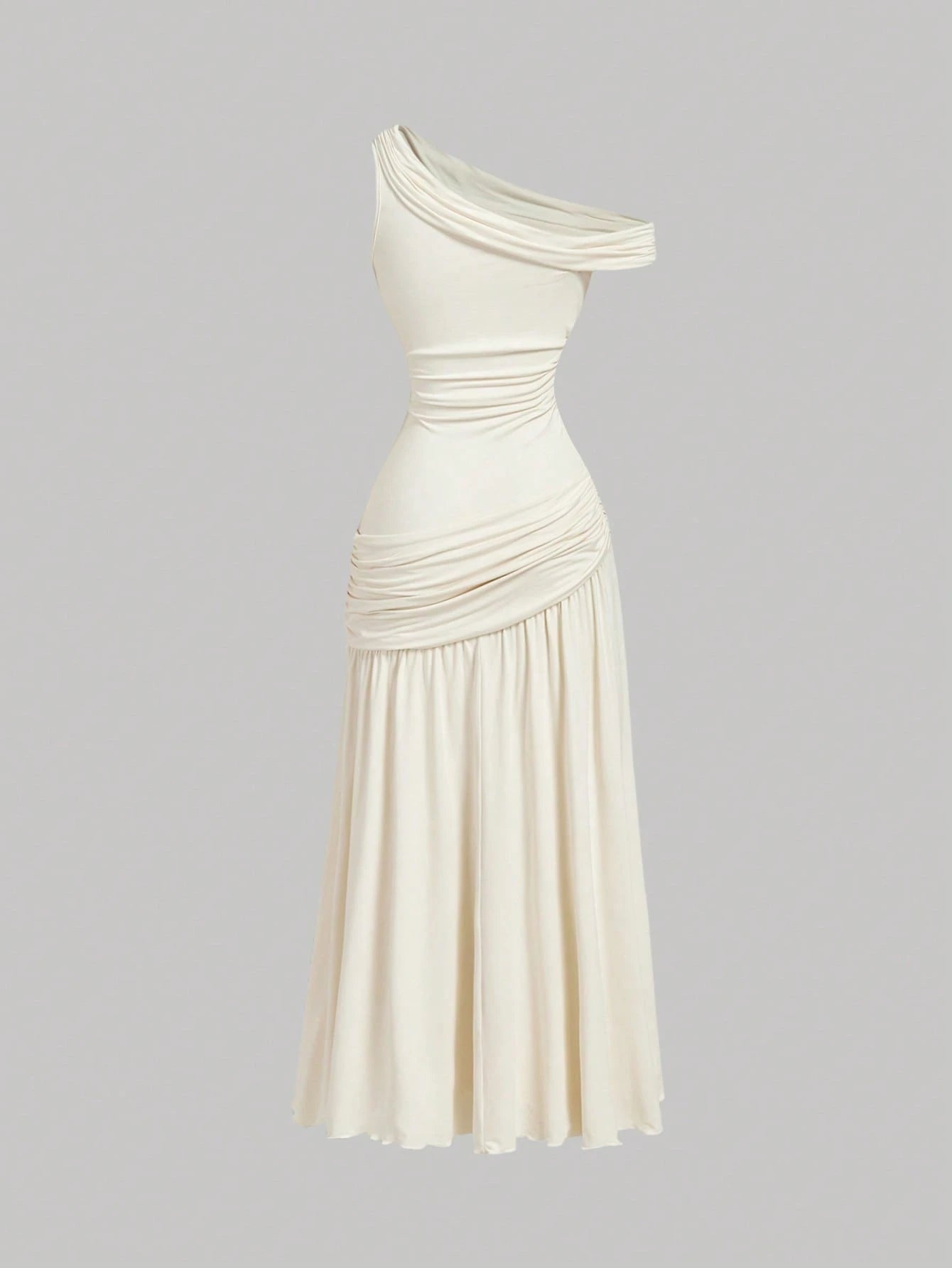 Women's Solid Color Asymmetric Neckline Ruched Elegant Dress Vacation