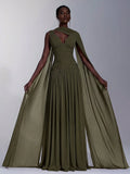 Elitara Elegant Burgundy Glossy Mesh V-Neck Ruched A-Line Skirt With Detachable Chiffon Flounce,Old