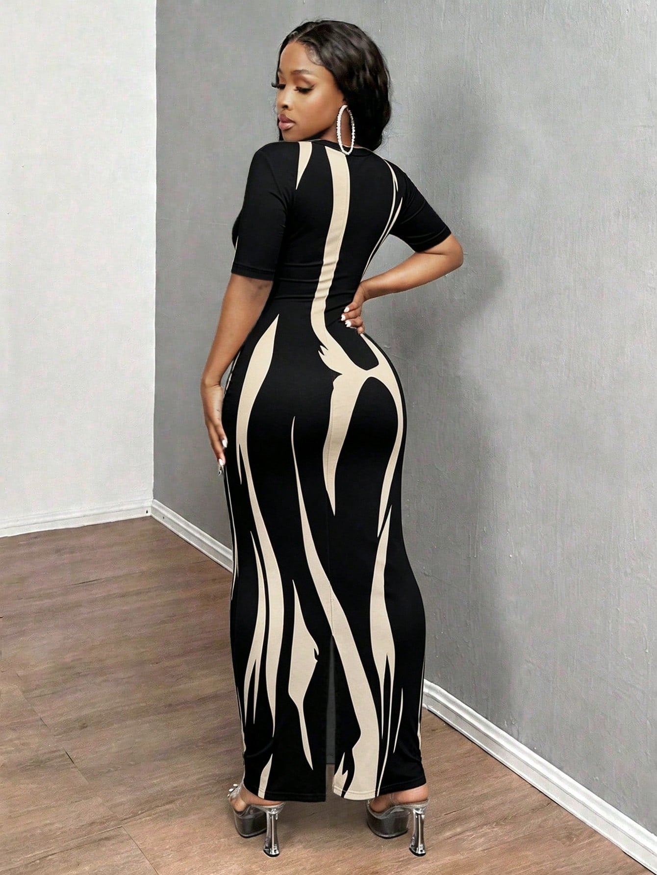 Zyxie Women's Sexy Casual Fitted Printed Short Sleeve Dress, Summer