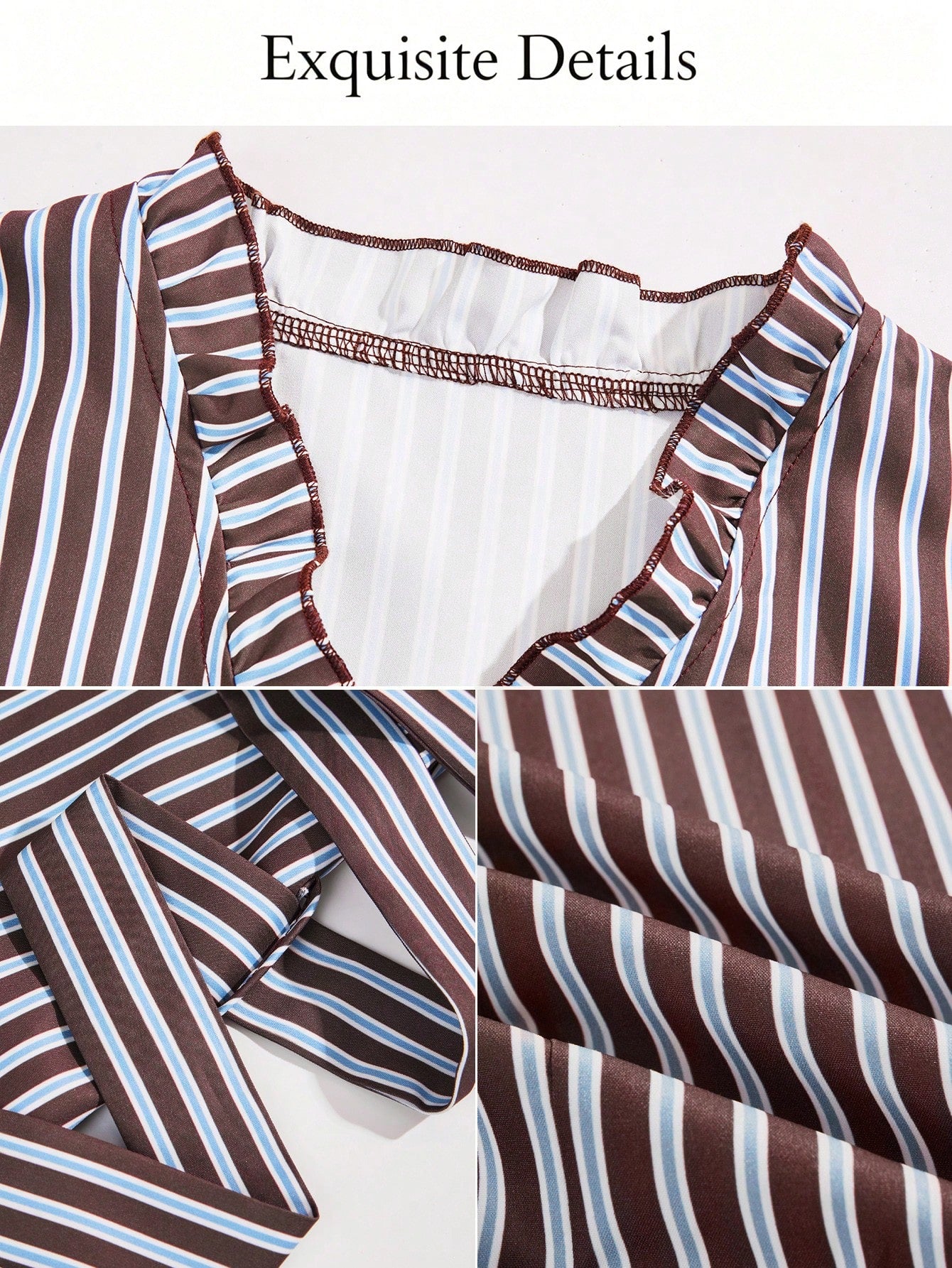 SOLERSUN Women's Striped Puff Sleeve Mini Shirt Dress, Ruffle V Neck Self Tie Waist A-Line Dress (Random - image 9