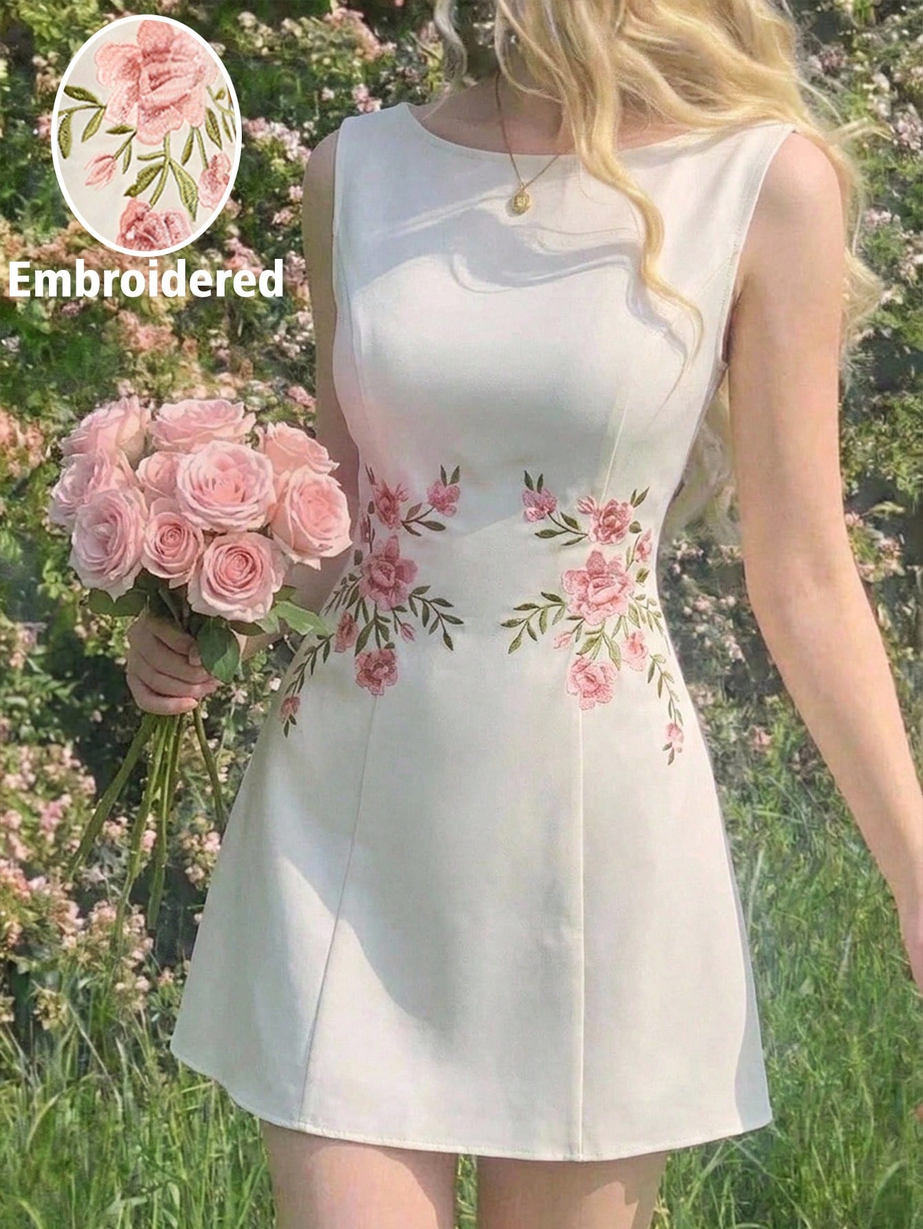 Vintamour Women's Elegant Romantic White Floral Jacquard Mini Dress,Sleeveless Bodycon Summer Vacation - image 11