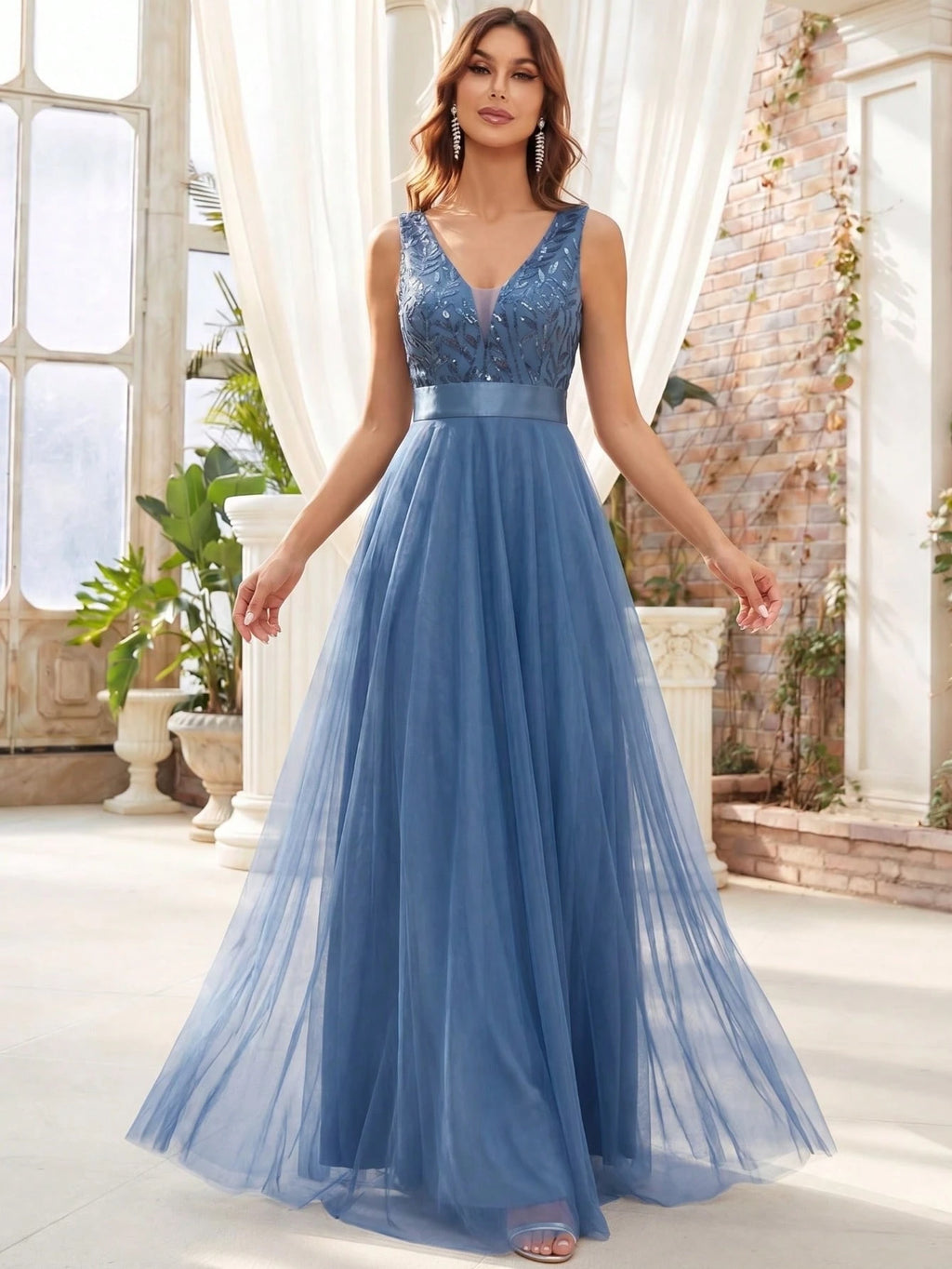 XUCTHHC Elegant Sequin Embroidery & Mesh V-Neck Sleeveless A-Line Bridesmaid Dress, Suitable For Prom, Party, - image 10