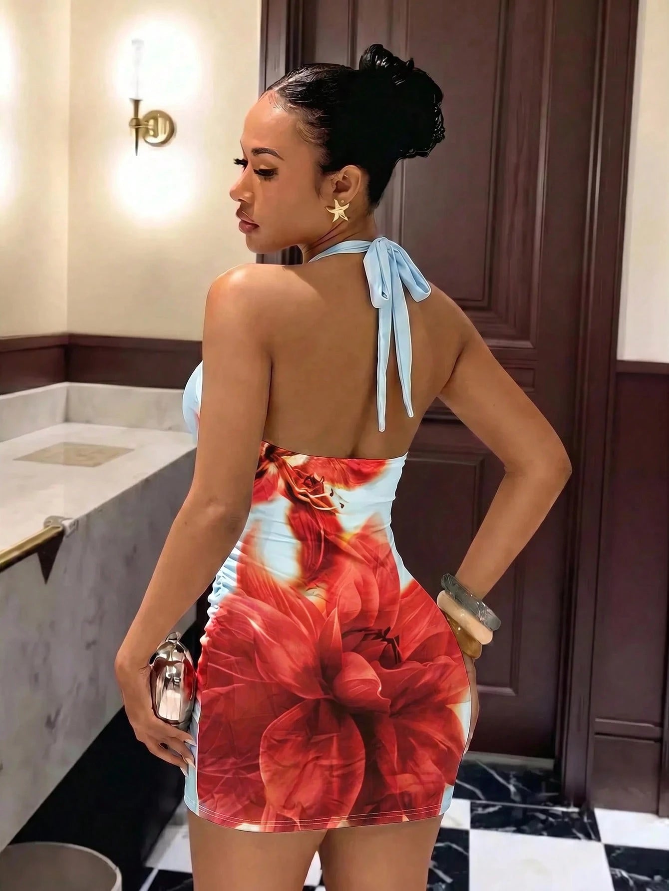Slaydiva Floral Dresses For Women Floral Print Bodycon Halter Mini Dress,Summer Dresses For Women Bodycon - image 13