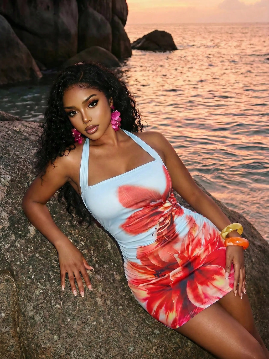 Slaydiva Floral Dresses For Women Floral Print Bodycon Halter Mini Dress,Summer Dresses For Women Bodycon - image 15