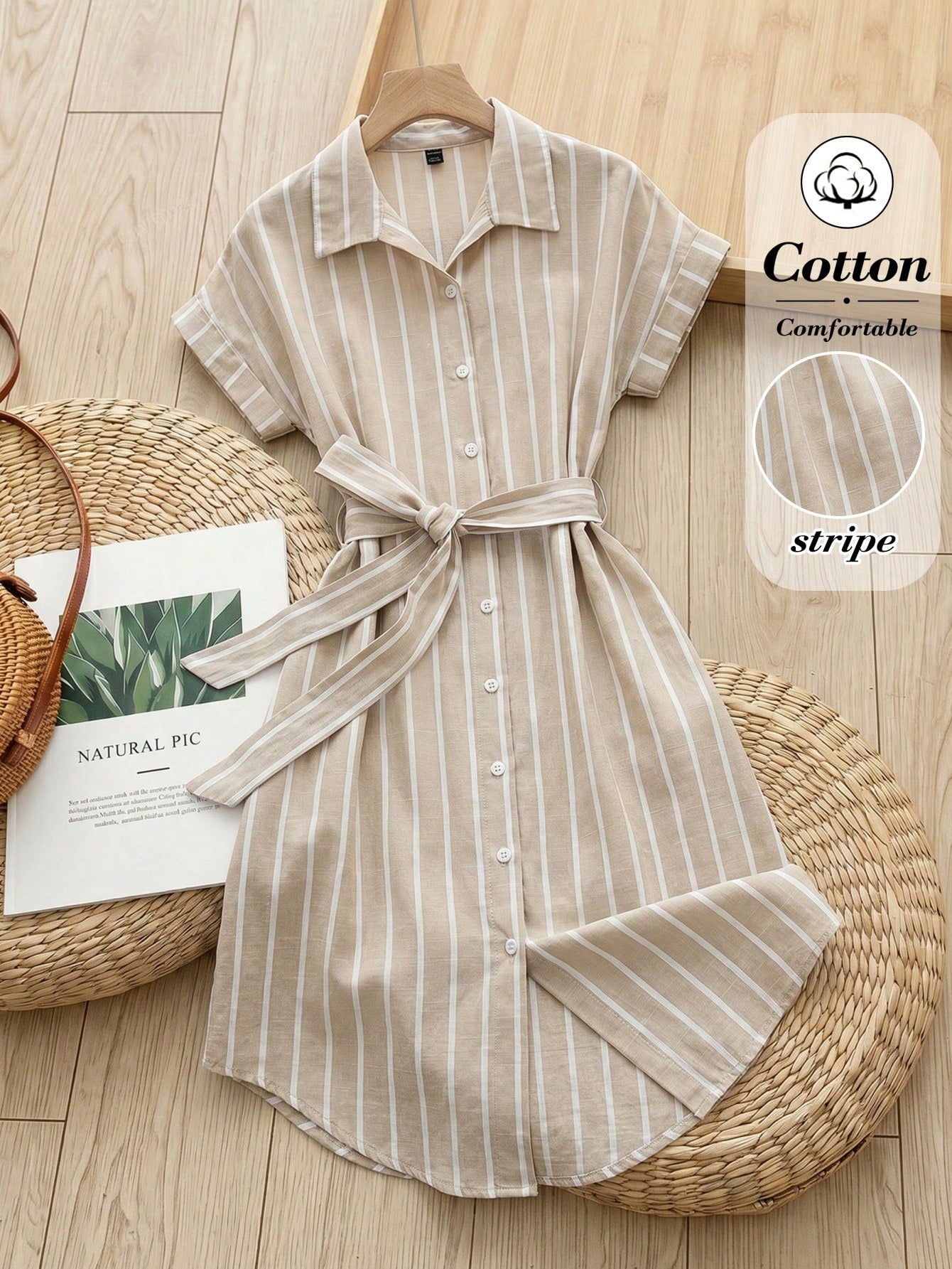 Rusticease Women's Blue And White Stripe Summer Casual Midi