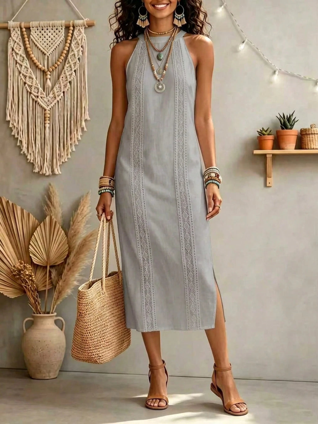 Women's Solid Color Fashion Halter Neck Sleeveless Elegant Casual
