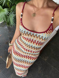 Sunnyshic Fashionable Maillard Color Striped Fabric With Vintage Bead Accents, Slimming Fitted Long Dress,