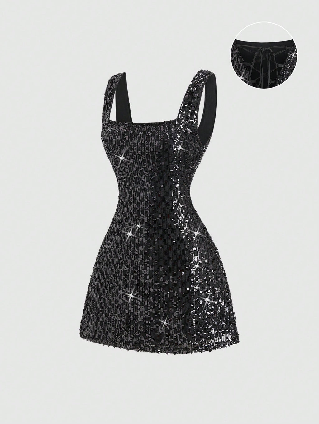 Sweetra Fashionable Sexy Backless Sequin Decor Square Neck Cinched