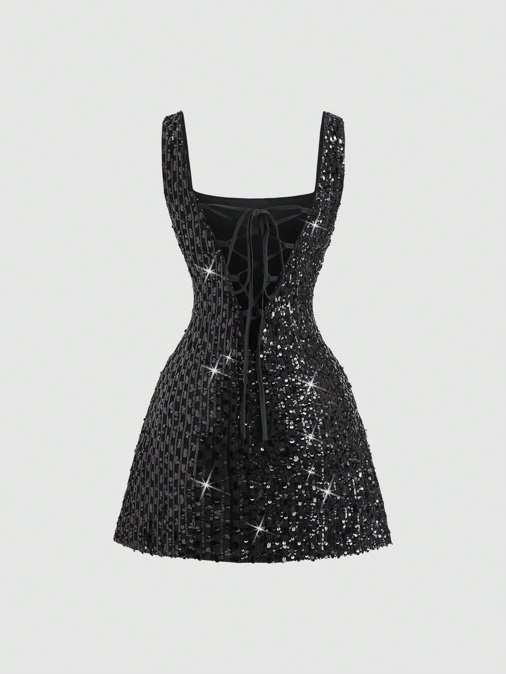 Sweetra Fashionable Sexy Backless Sequin Decor Square Neck Cinched