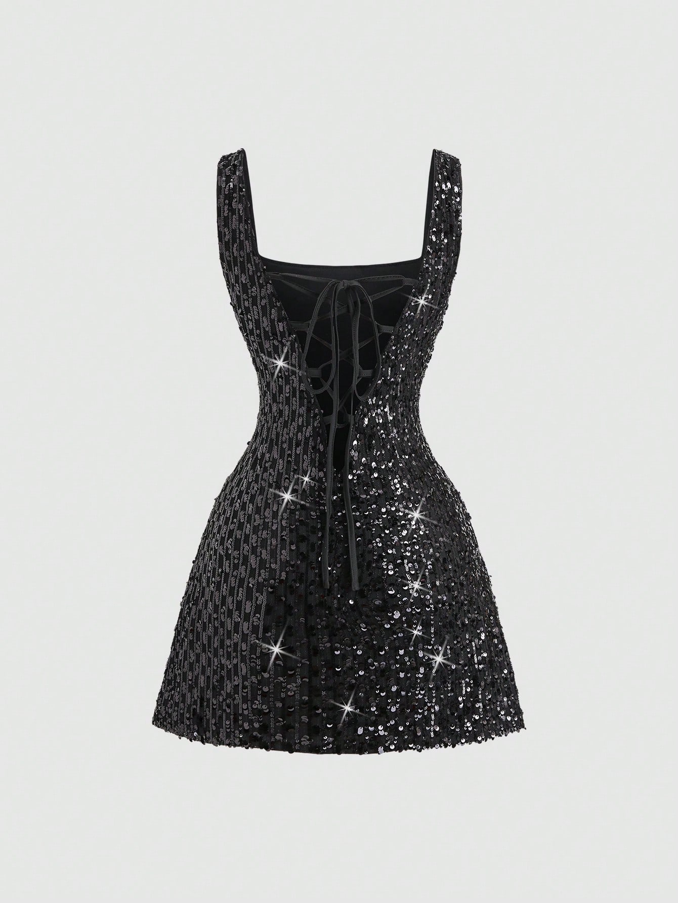 Sweetra Fashionable Sexy Backless Sequin Decor Square Neck Cinched